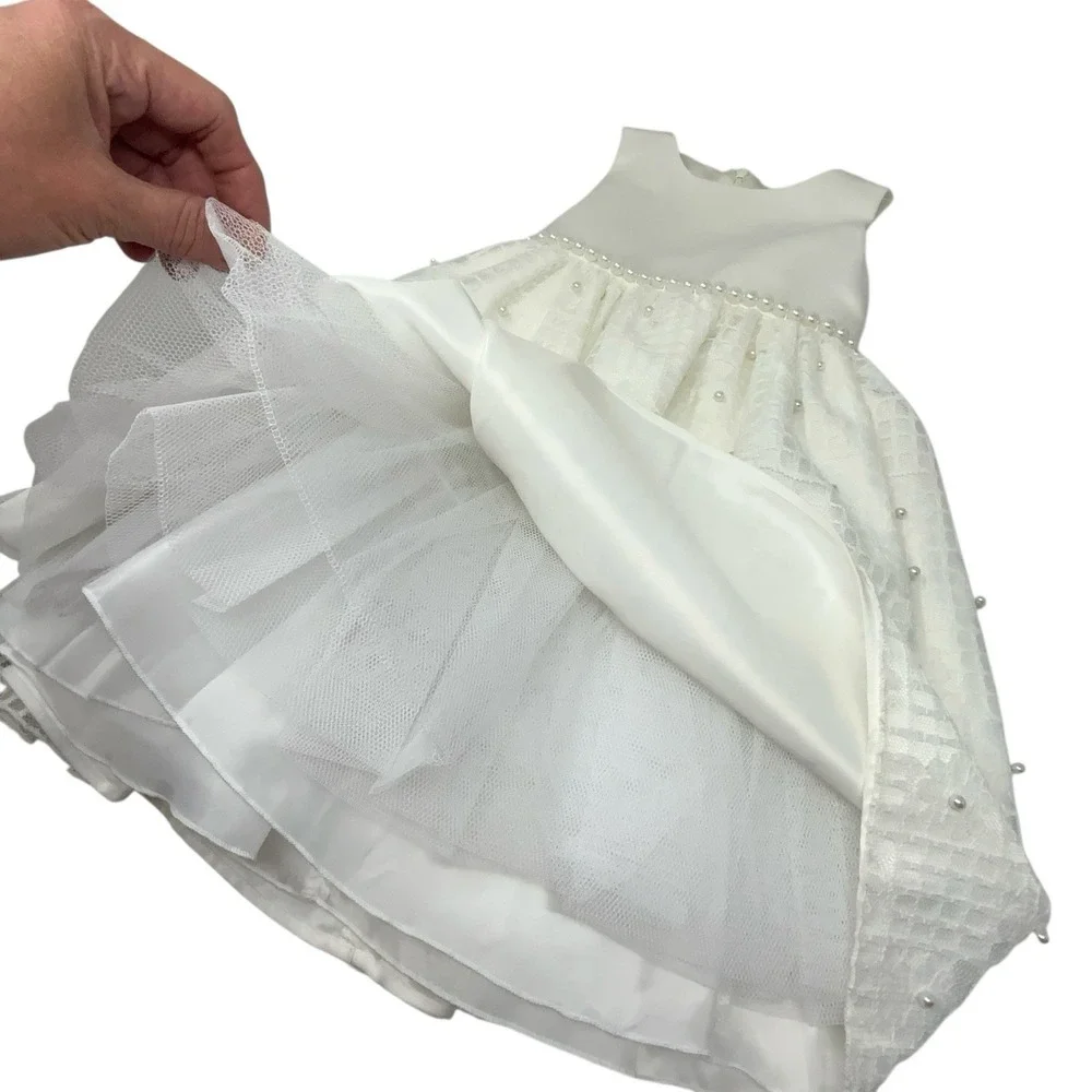 American Princess Girls White Dress‎ With Pearls Lace Crinoline Size 4 Holiday